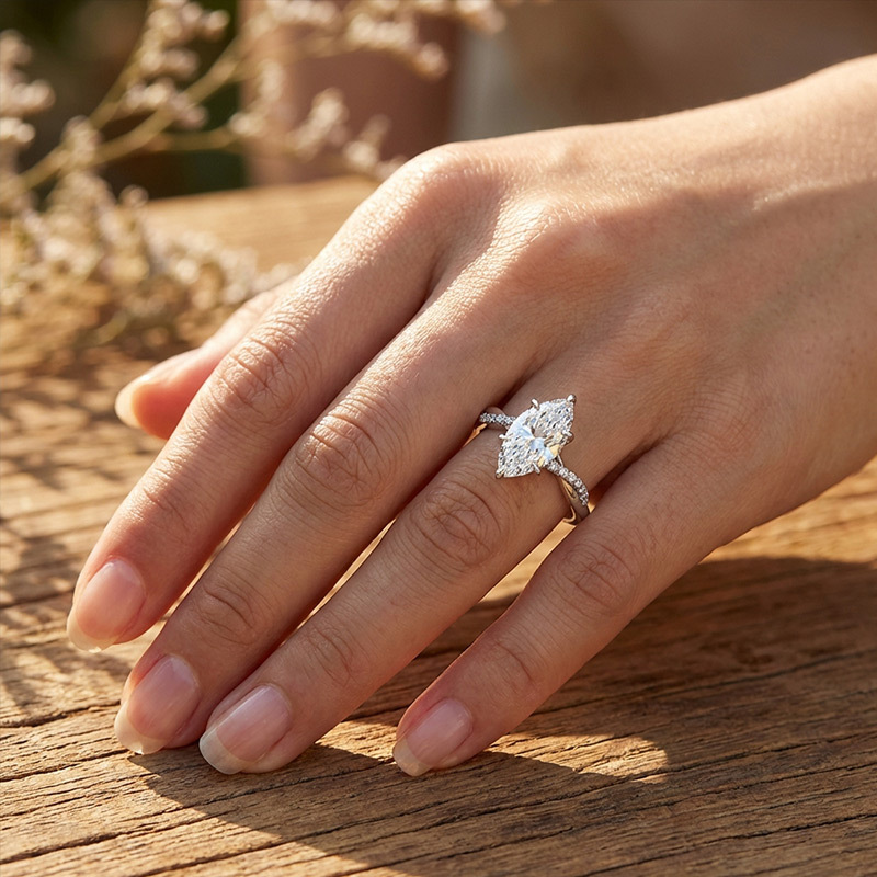 Sotiya Hidden Halo Twist Marquise Cut Moissanite Engagement Ring Sterling Silver