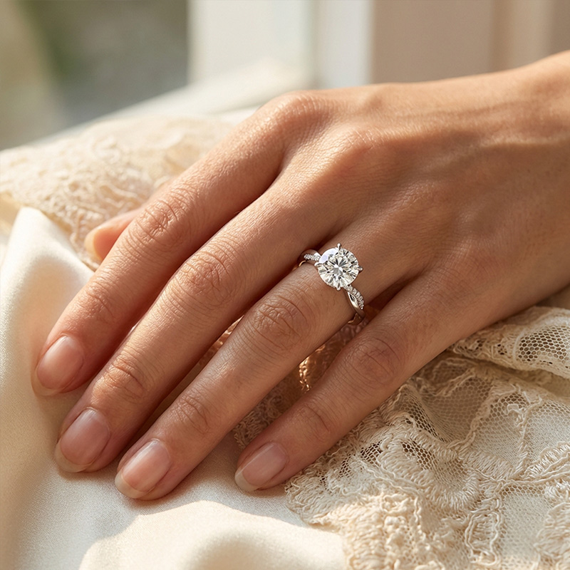 Sotiya Hidden Halo Twist Round Cut Moissanite Engagement Ring Sterling Silver