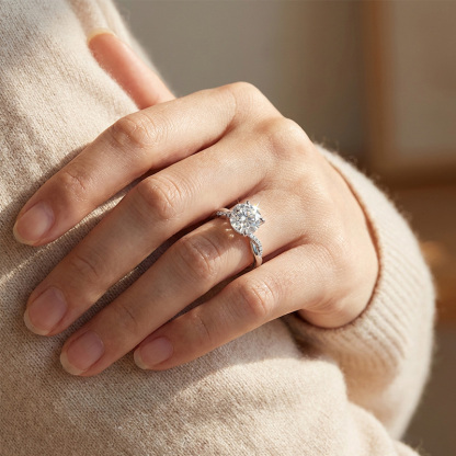 Sotiya Hidden Halo Twist Round Cut Moissanite Engagement Ring Sterling Silver