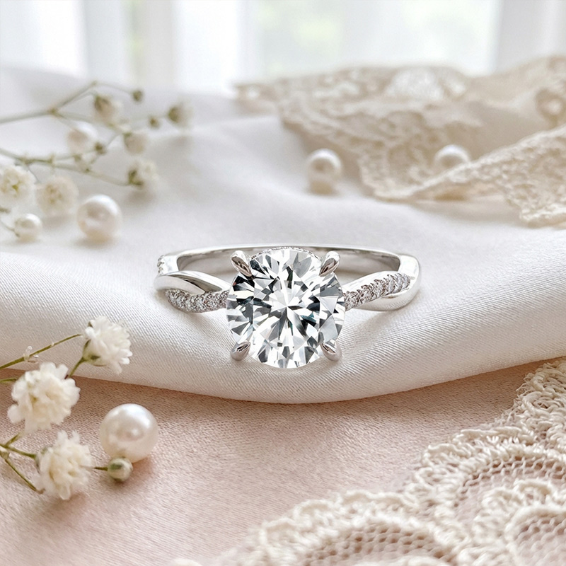 Sotiya Hidden Halo Twist Round Cut Moissanite Engagement Ring Sterling Silver