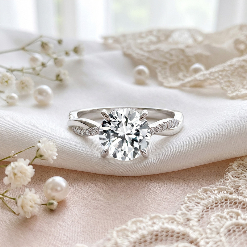 Sotiya Hidden Halo Twist Round Cut Moissanite Engagement Ring Sterling Silver