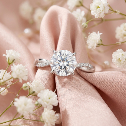 Sotiya Hidden Halo Twist Round Cut Moissanite Engagement Ring Sterling Silver