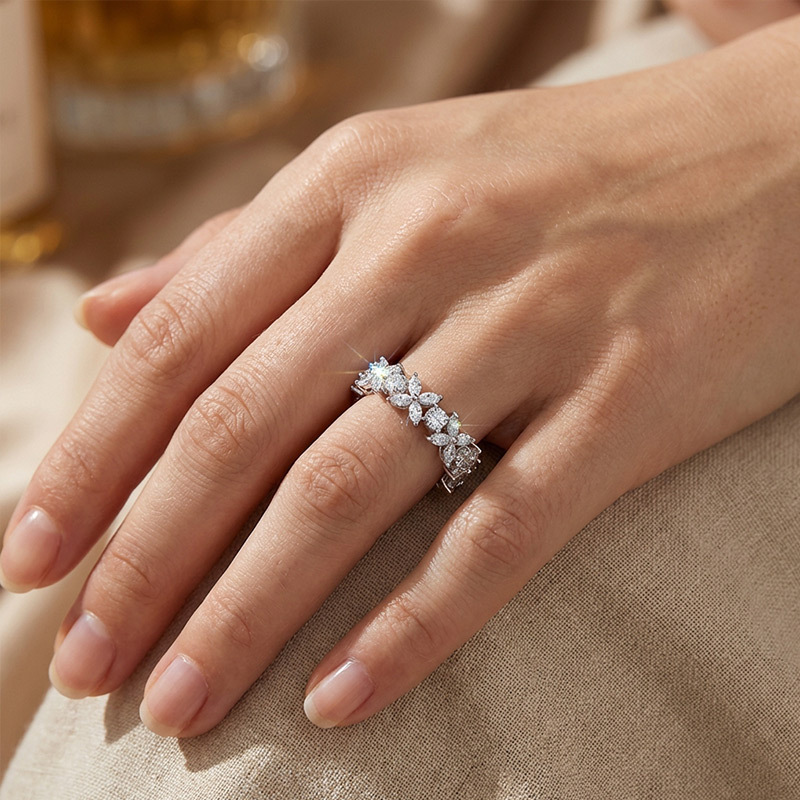 Sotiya Butterfly Design Marquise Cut Moissanite Eternity Ring Sterling Silver