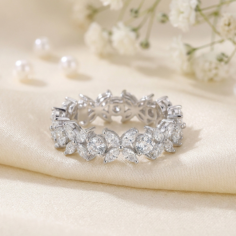 Sotiya Butterfly Design Marquise Cut Moissanite Eternity Ring Sterling Silver