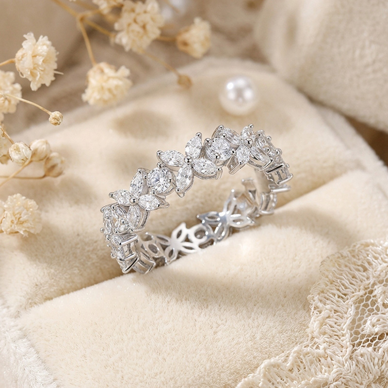 Sotiya Butterfly Design Marquise Cut Moissanite Eternity Ring Sterling Silver