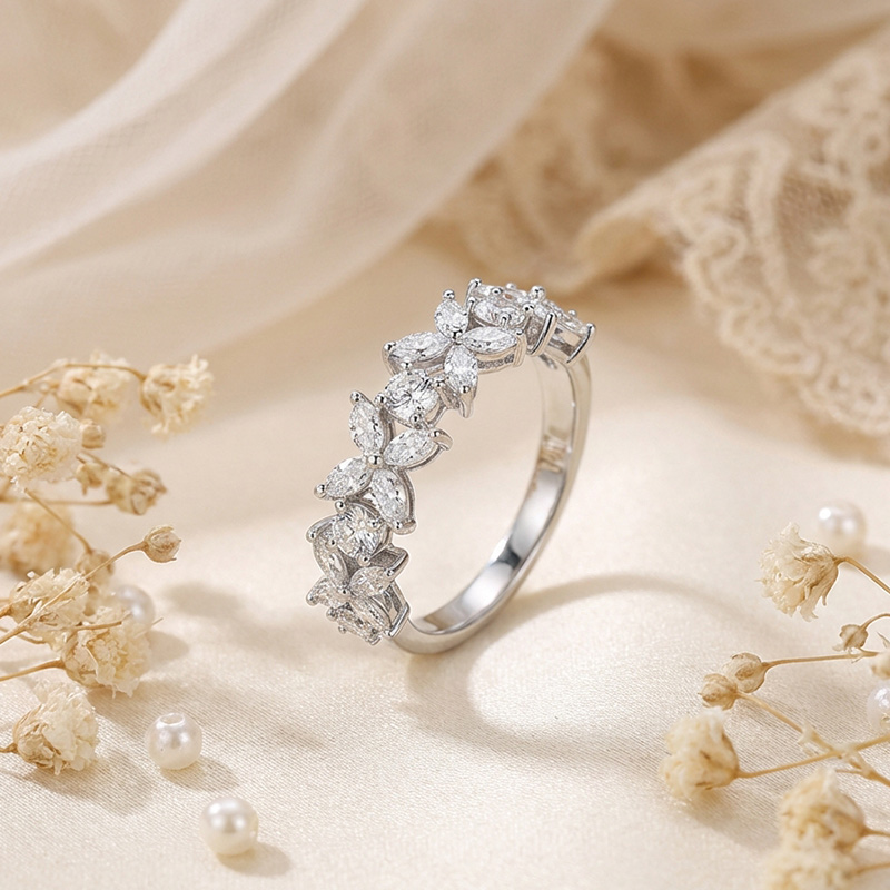 Sotiya Butterfly Design Marquise Cut Moissanite Anniversary Ring Sterling Silver