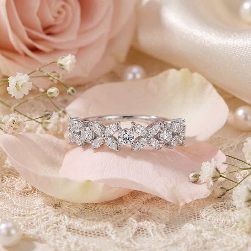 Sotiya Butterfly Design Marquise Cut Moissanite Anniversary Ring Sterling Silver