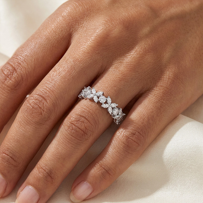 Sotiya Butterfly Design Marquise Cut Moissanite Anniversary Ring Sterling Silver