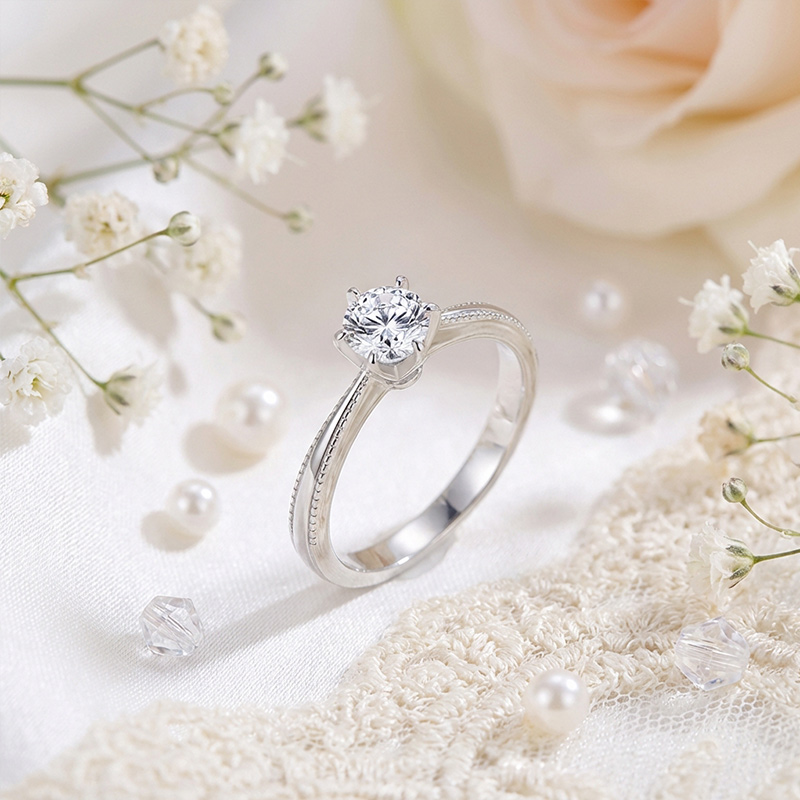 Sotiya Milgrain 6 Prong Round Cut Solitaire Moissanite Engagement Ring Sterling Silver