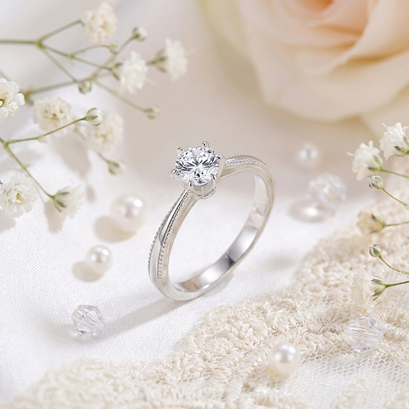 Sotiya Milgrain 6 Prong Round Cut Solitaire Moissanite Engagement Ring Sterling Silver