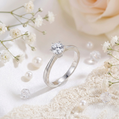 Sotiya Milgrain 6 Prong Round Cut Solitaire Moissanite Engagement Ring Sterling Silver