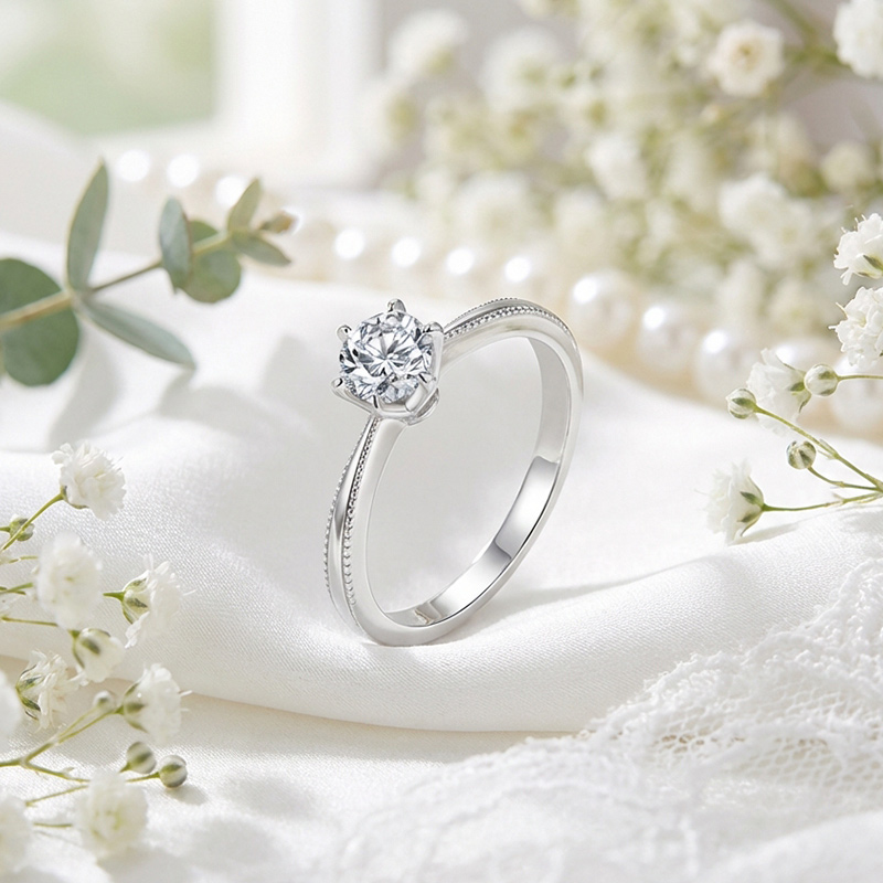 Sotiya Milgrain 6 Prong Round Cut Solitaire Moissanite Engagement Ring Sterling Silver