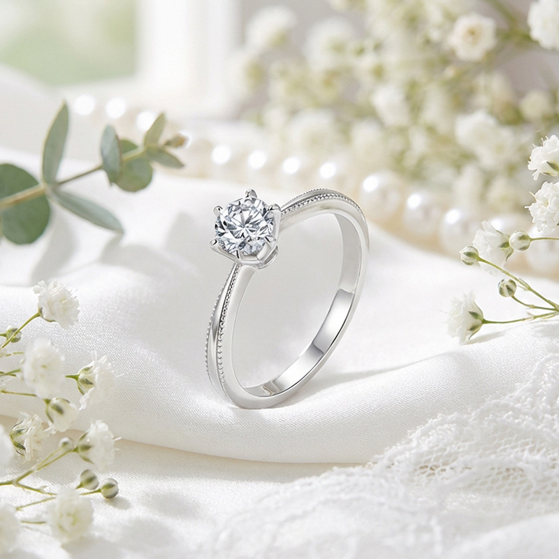 Sotiya Milgrain 6 Prong Round Cut Solitaire Moissanite Engagement Ring Sterling Silver