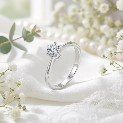 Sotiya Milgrain 6 Prong Round Cut Solitaire Moissanite Engagement Ring Sterling Silver