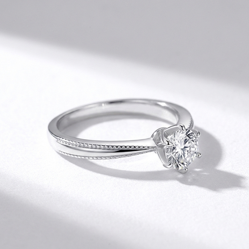 Sotiya Milgrain 6 Prong Round Cut Solitaire Moissanite Engagement Ring Sterling Silver