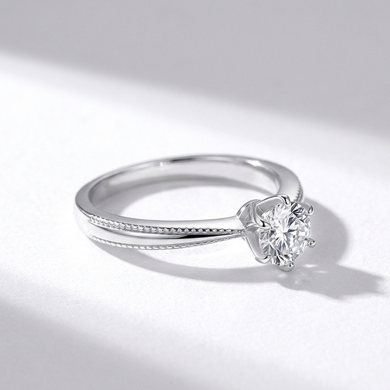 Sotiya Milgrain 6 Prong Round Cut Solitaire Moissanite Engagement Ring Sterling Silver