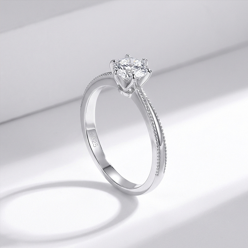 Sotiya Milgrain 6 Prong Round Cut Solitaire Moissanite Engagement Ring Sterling Silver