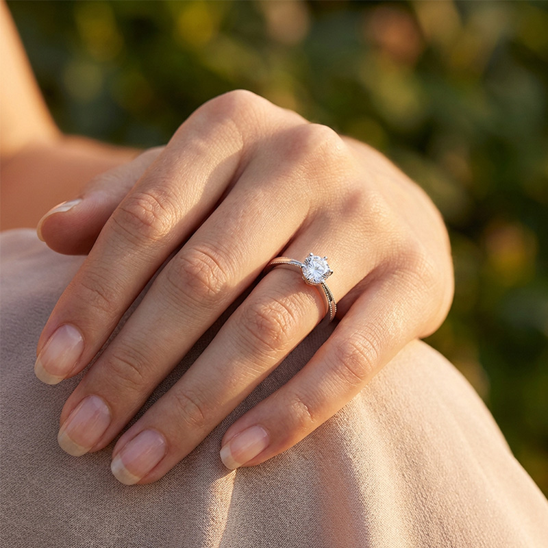 Sotiya Milgrain 6 Prong Round Cut Solitaire Moissanite Engagement Ring Sterling Silver