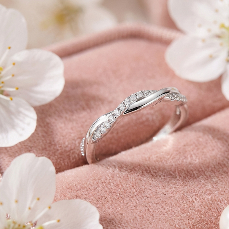 Sotiya Twist Round Cut Moissanite Women's Wedding Ring Sterling Silver