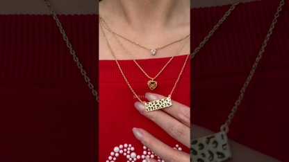 Sotiya Heart Cut Leopard Print Coffee Enamel Triple Layered Necklace Sterling Silver