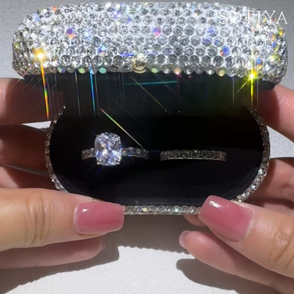 Sotiya Side Stones Fat Oblong Cut Wedding Bridal Ring Set Sterling Silver