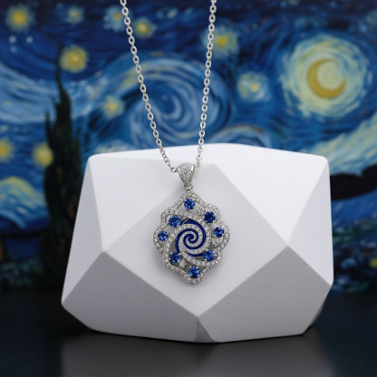 Sotiya Artist Collection Famous Painting Starry Night Enamel Necklace Sterling Silver-Sotiya