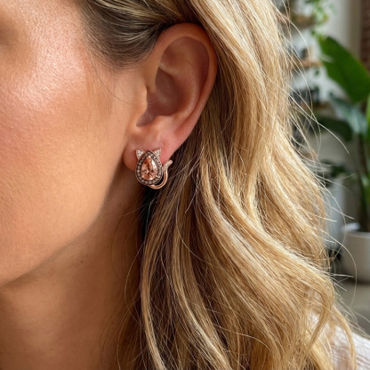 Sotiya Cat Design Halo Synthetic Morganite Pear Cut Coffee Stud Earrings Sterling Silver-Sotiya