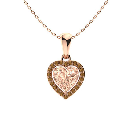 Sotiya Coffee Halo Morganite Heart Cut Necklace Sterling Silver-Sotiya