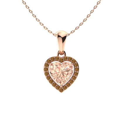 Sotiya Coffee Halo Morganite Heart Cut Necklace Sterling Silver-Sotiya