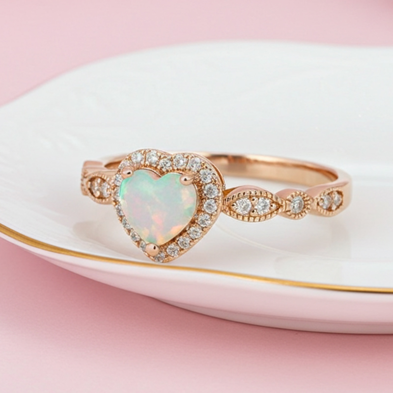 Sotiya Halo Heart Cut Opal Engagement Ring Sterling Silver-Sotiya