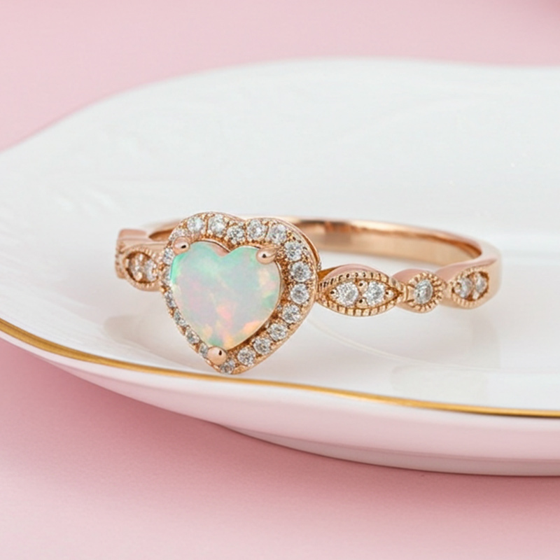 Sotiya Halo Heart Cut Opal Engagement Ring Sterling Silver-Sotiya