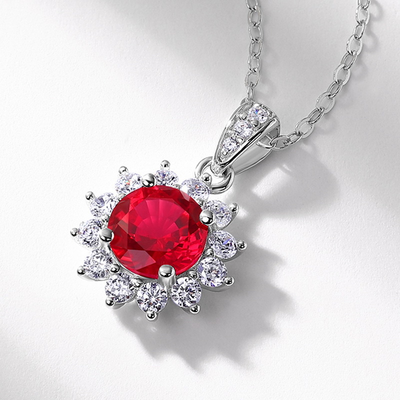 Sotiya Sun Flower Halo Round Cut Necklace Sterling Silver-Sotiya