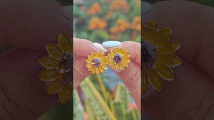 Sotiya Artist Collection Famous Painting Sunflower Enamel Round Cut Coffee Stud Earrings Sterling Silver