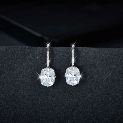 Sotiya Hidden Halo Radiant Cut Moissanite Drop Earrings Sterling Silver-Sotiya
