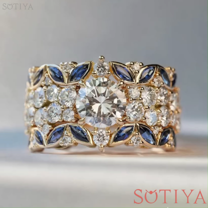 Sotiya Round Cut Leaf Engagement Ring Sterling Silver