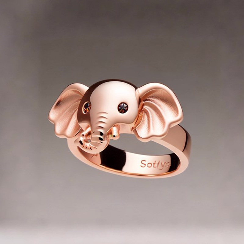 Sotiya Best Buds Cute Elephant Coffee Ring Sterling Silver-Sotiya
