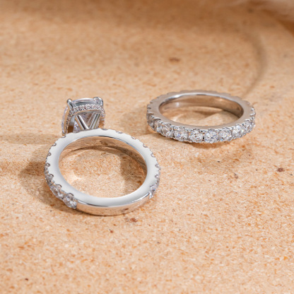 Sotiya Side Stones Fat Oblong Cut Wedding Bridal Ring Set Sterling Silver-Sotiya