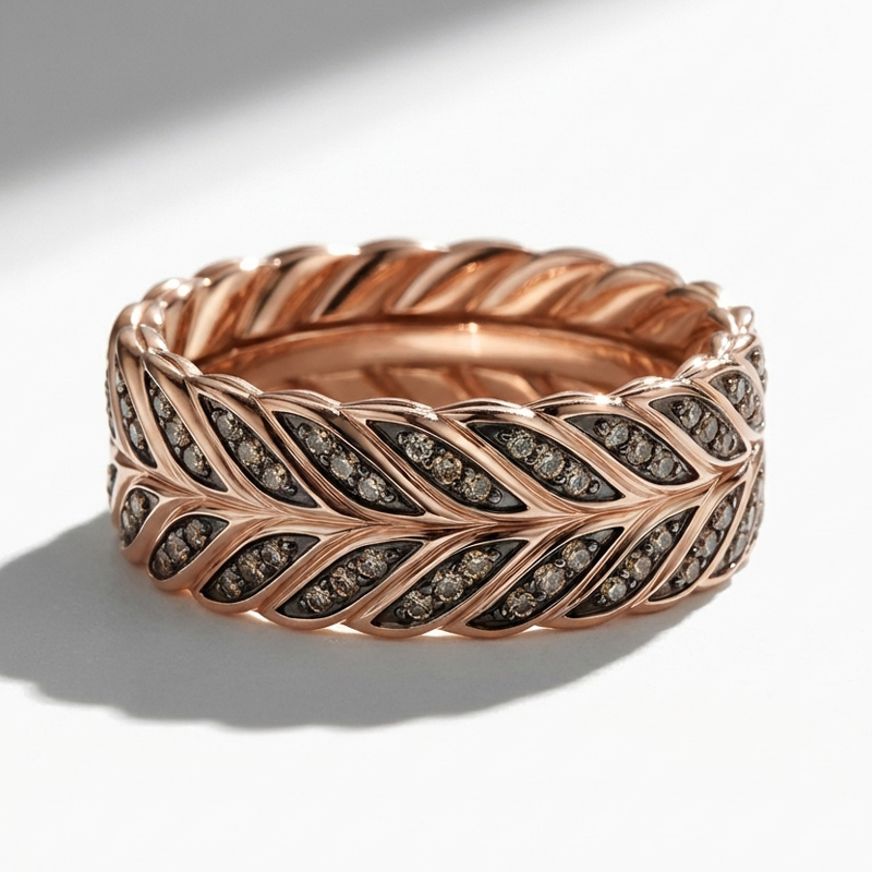 Sotiya Feather Design Unisex Coffee Chevron Band Ring Sterling Silver-Sotiya