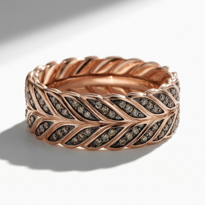 Sotiya Feather Design Unisex Coffee Chevron Band Ring Sterling Silver-Sotiya