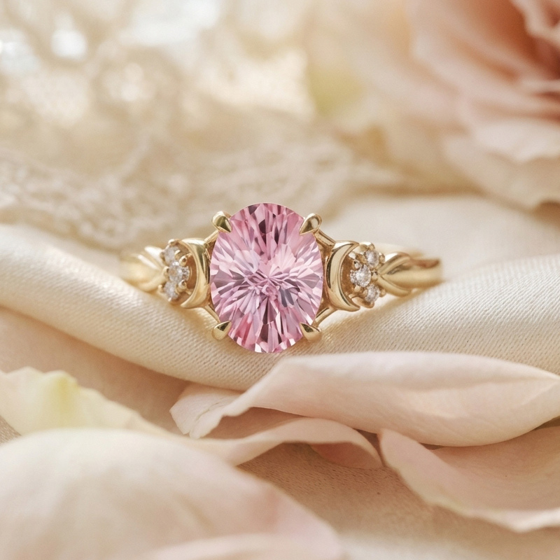 Sotiya Moon Design Pink Oval Fantasy Starbrite Cut Engagement Ring Sterling Silver-Sotiya