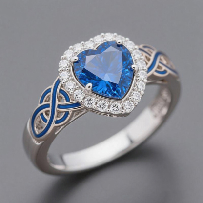 Sotiya Halo Heart Cut Knot Enamel Engagement Ring Sterling Silver-Sotiya