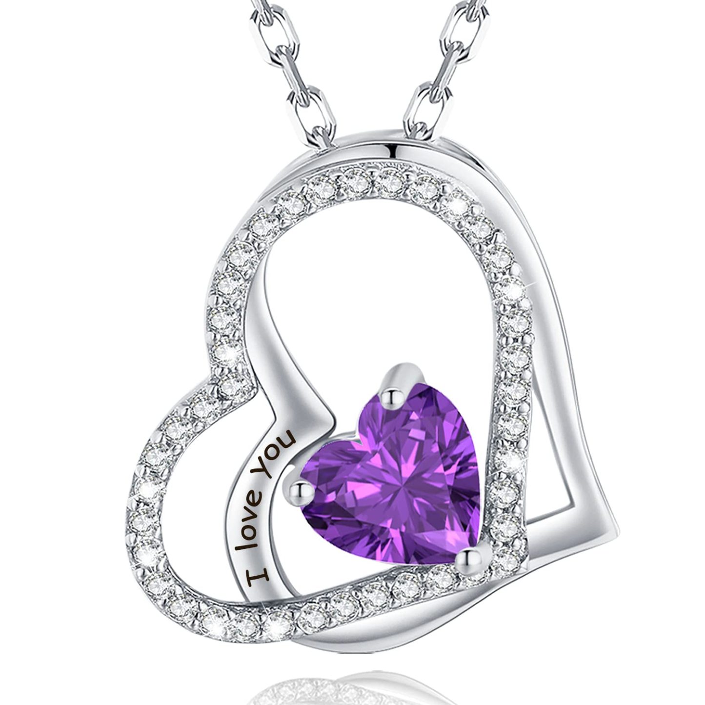 Sotiya 12 Birthstones "I Love You" Double Heart Necklace Sterling Silver-Sotiya