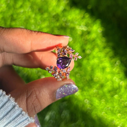Sotiya Amethyst Pear Cut Leaf Inspired Engagement Ring Sterling Silver-Sotiya