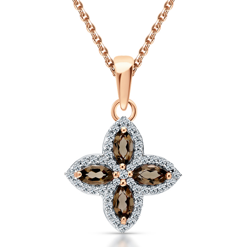 Sotiya Four Leaf Clover Two Tone Halo Marquise Cut Coffee Necklace Sterling Silver-Sotiya