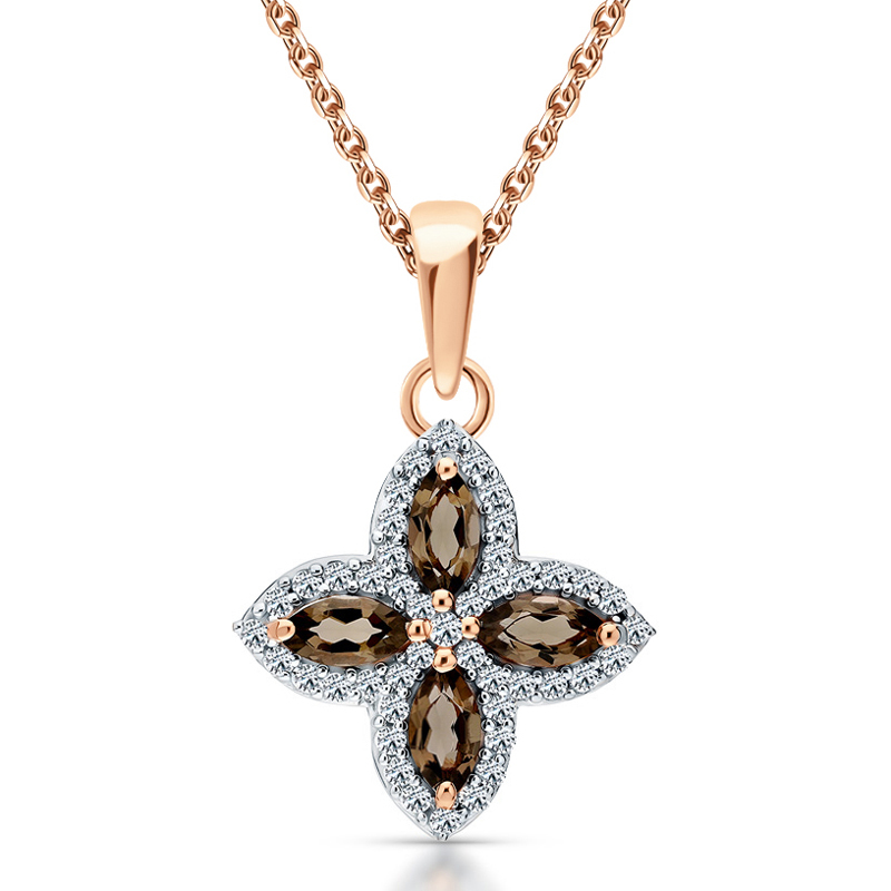 Sotiya Four Leaf Clover Two Tone Halo Marquise Cut Coffee Necklace Sterling Silver-Sotiya