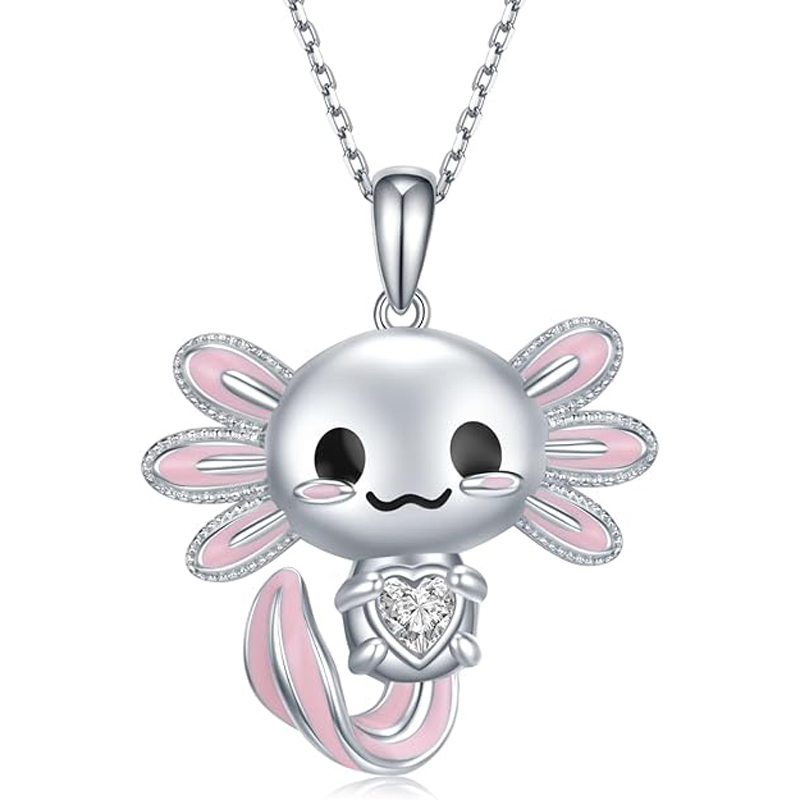 Sotiya Cute Axolotl 12 Birthstones Heart Cut Necklace Sterling Silver-Sotiya