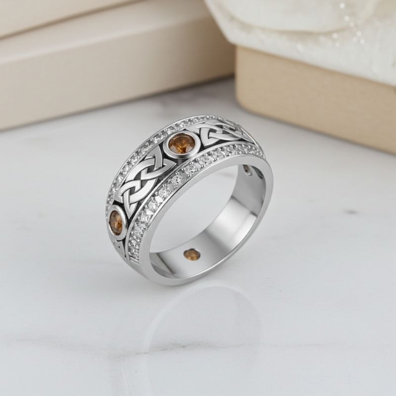 Sotiya Vintage Celtic Knot Round Cut Coffee Unisex Eternity Ring Sterling Silver