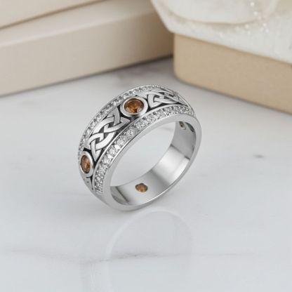 Sotiya Vintage Celtic Knot Round Cut Coffee Unisex Eternity Ring Sterling Silver