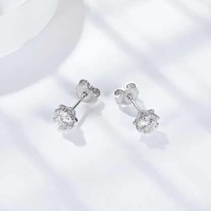 Sotiya Snowflake Round Cut Moissanite Stud Earrings Sterling Silver-Sotiya