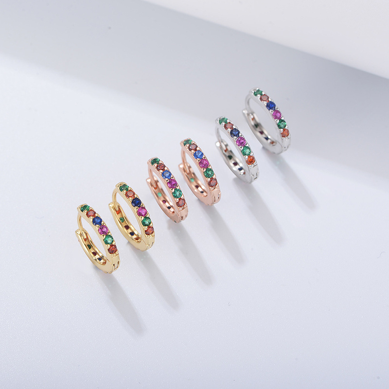 Sotiya Multi Color Rainbow Huggie Hoop Earrings Sterling Silver-Sotiya